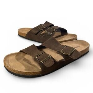 Northside Men's Sandals 11 Brown Leather Double Belt Straps Casual Slides